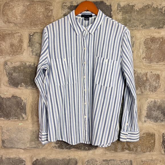 Sanctuary Tops - Sanctuary Women's Blue White Striped Cotton Boyfriend Shirt Long Sleeve Large